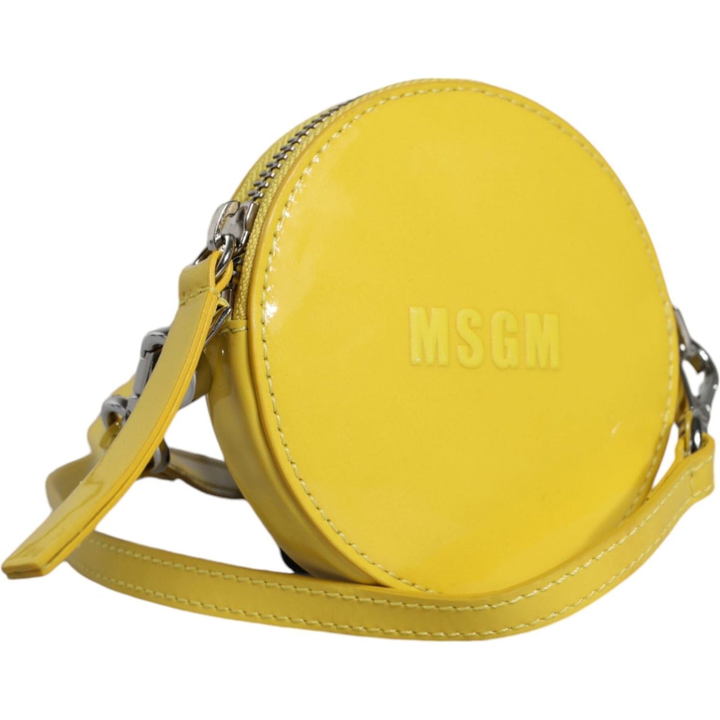 MSGM Yellow Leather Logo Crossbody Sling Shoulder Round Bag MSGM Goldenrod