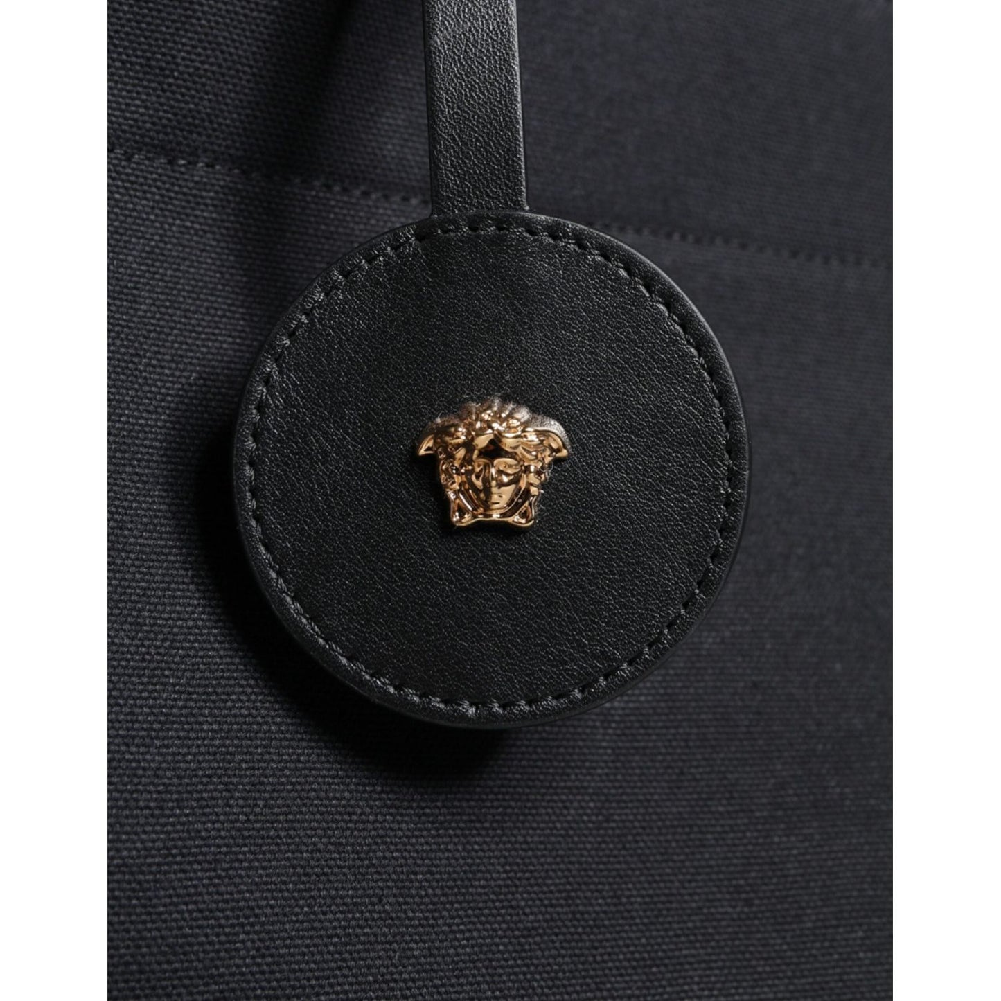 Versace Black Top Handle Canvas Leather Logo Crossbody Tote Bag Versace Dark Slate Gray