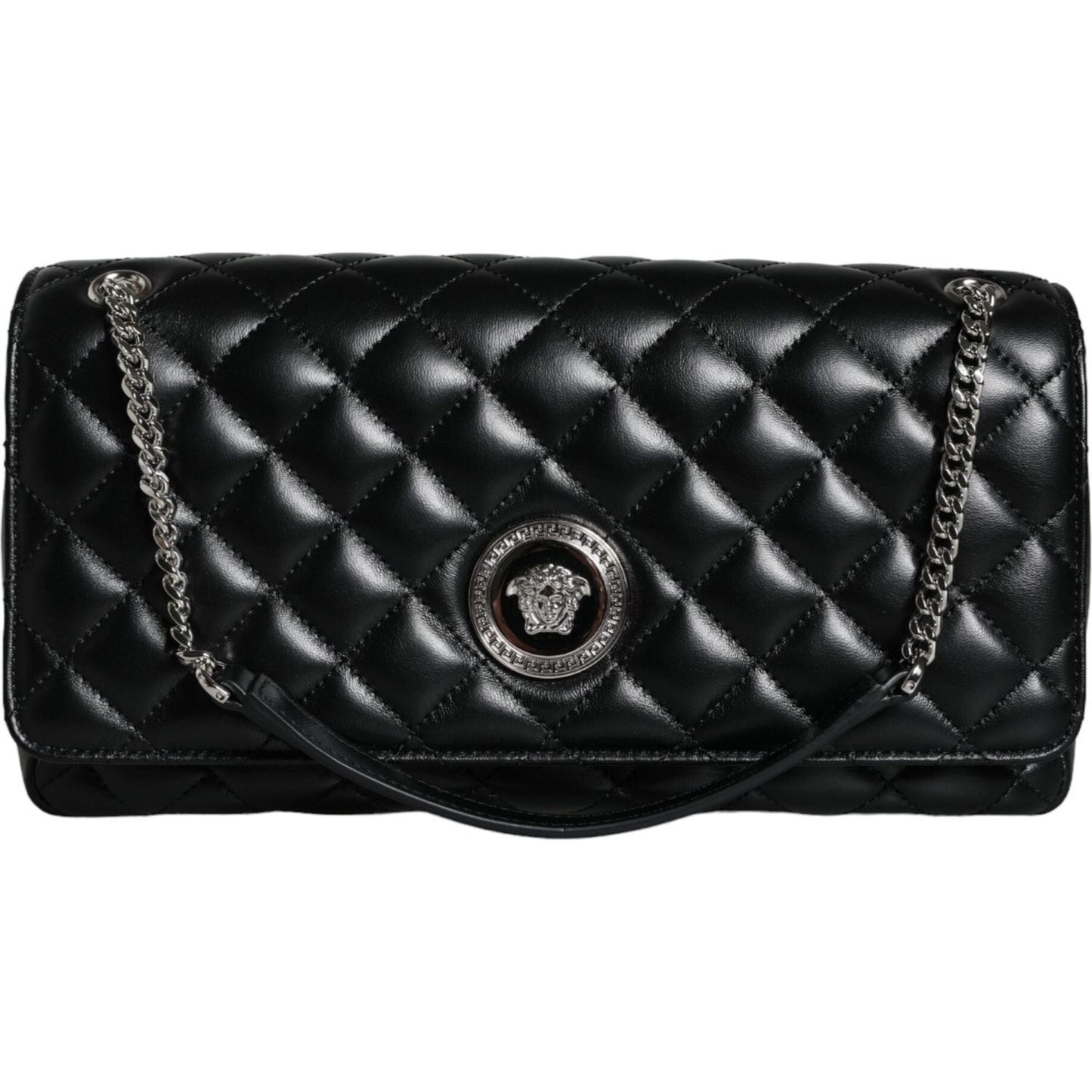 Versace Black Quilted Lambskin Leather Crossbody Shoulder Bag Versace Black