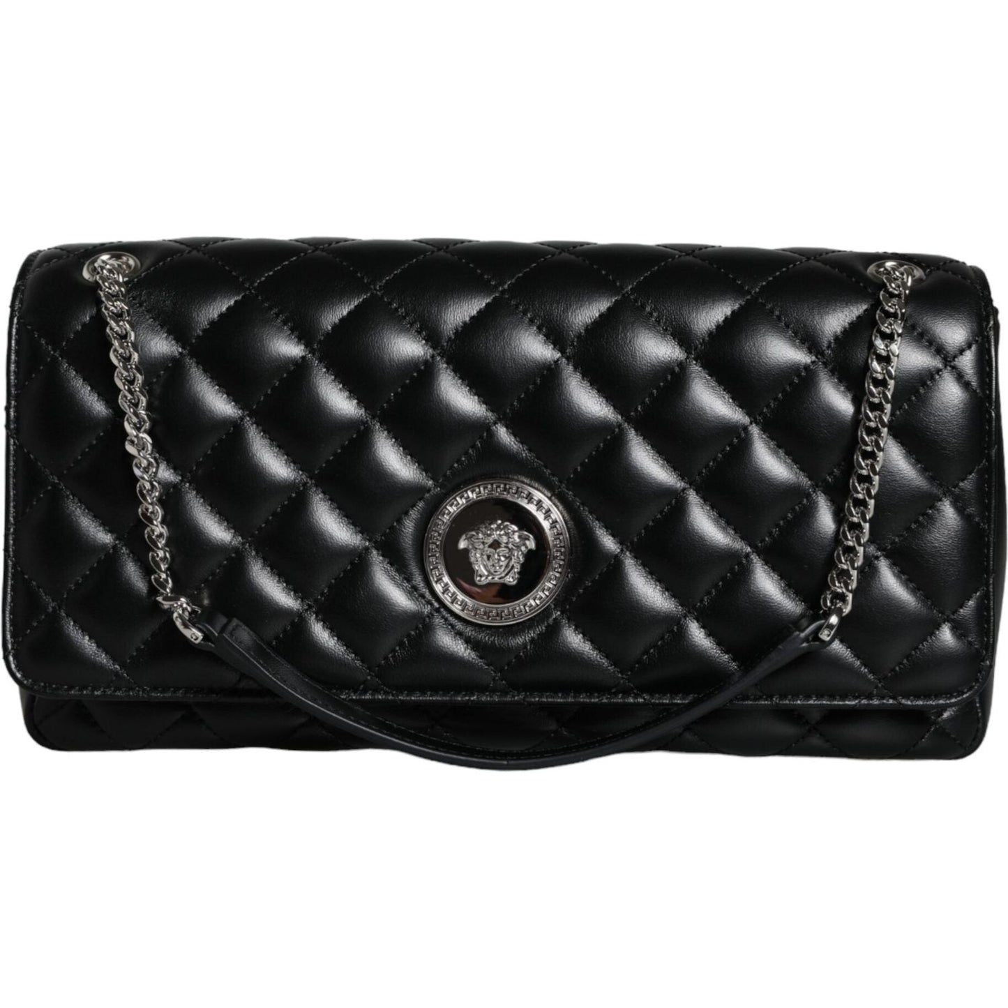 Versace Black Quilted Lambskin Leather Crossbody Shoulder Bag Versace Black