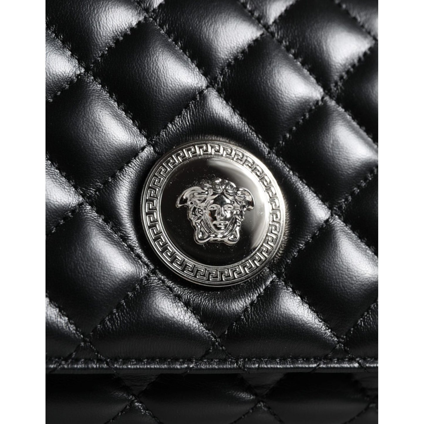 Versace Black Quilted Lambskin Leather Crossbody Shoulder Bag Versace Black