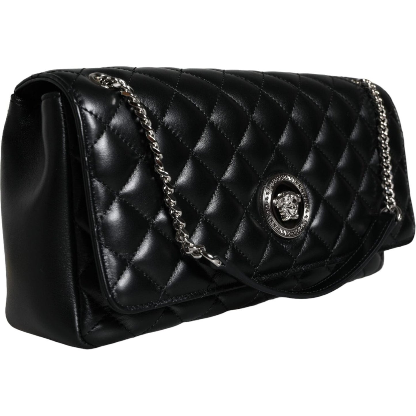 Versace Black Quilted Lambskin Leather Crossbody Shoulder Bag Versace Black