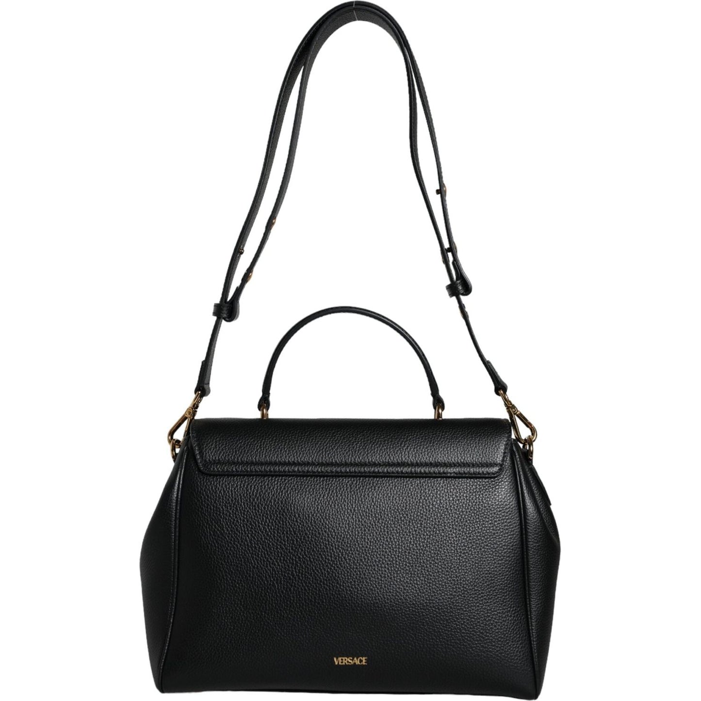 Versace Black Top Handle Grainy Calfskin Leather Crossbody Bag Versace Dark Slate Gray