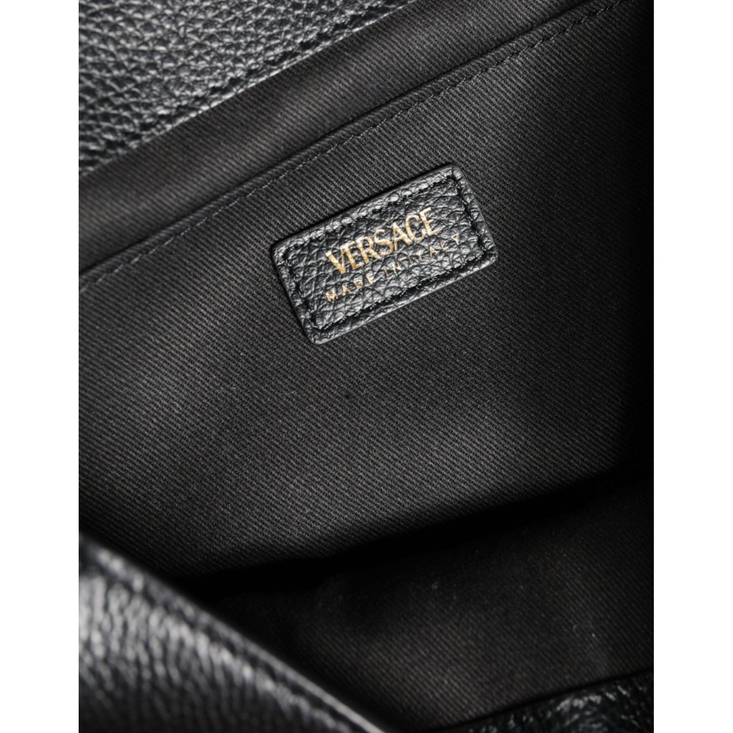 Versace Black Top Handle Grainy Calfskin Leather Crossbody Bag Versace Dark Slate Gray