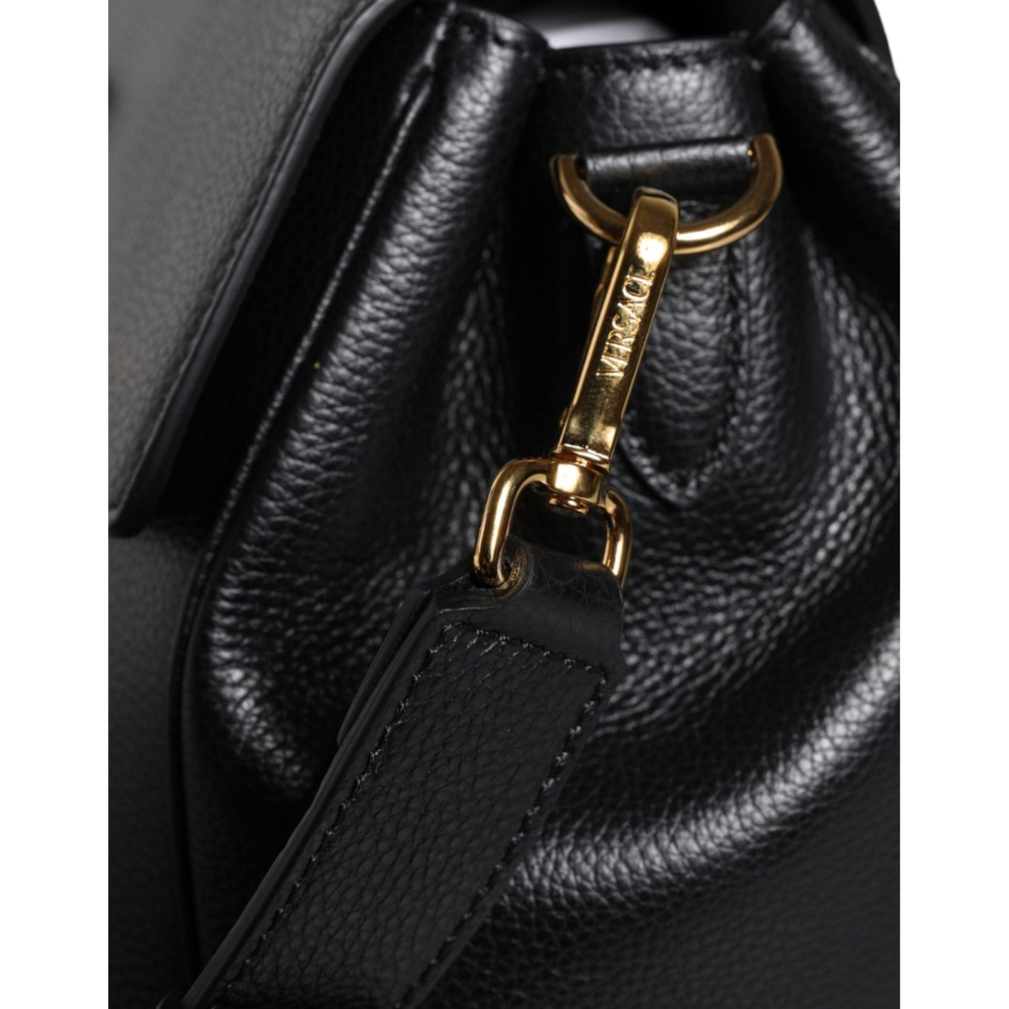 Versace Black Top Handle Grainy Calfskin Leather Crossbody Bag Versace Black