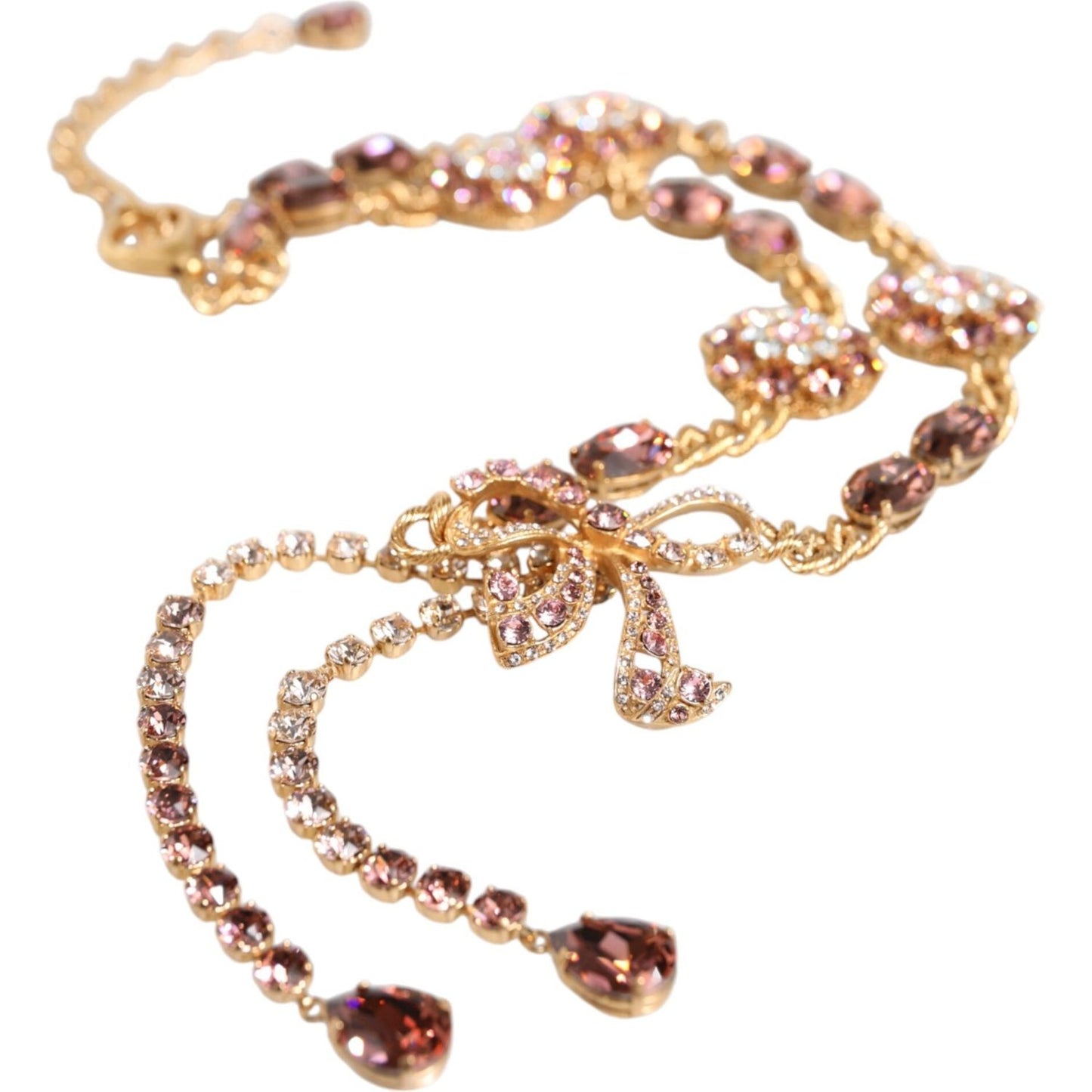Dolce & Gabbana Gold Tone Brass Crystal Embellished Belt Dolce & Gabbana Tan