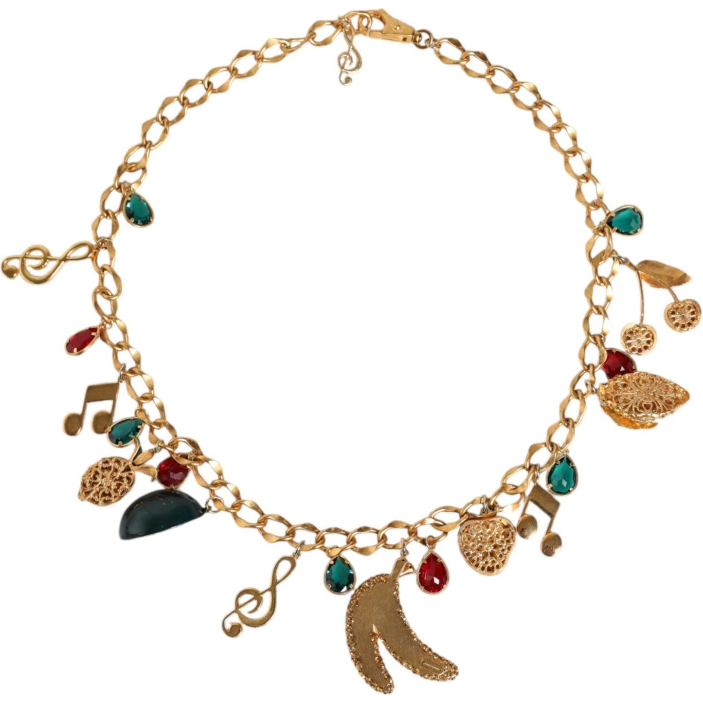 Dolce & Gabbana Gold Tone Brass Fruity Crystal Embellished Waist Chain Belt Dolce & Gabbana Dark Khaki