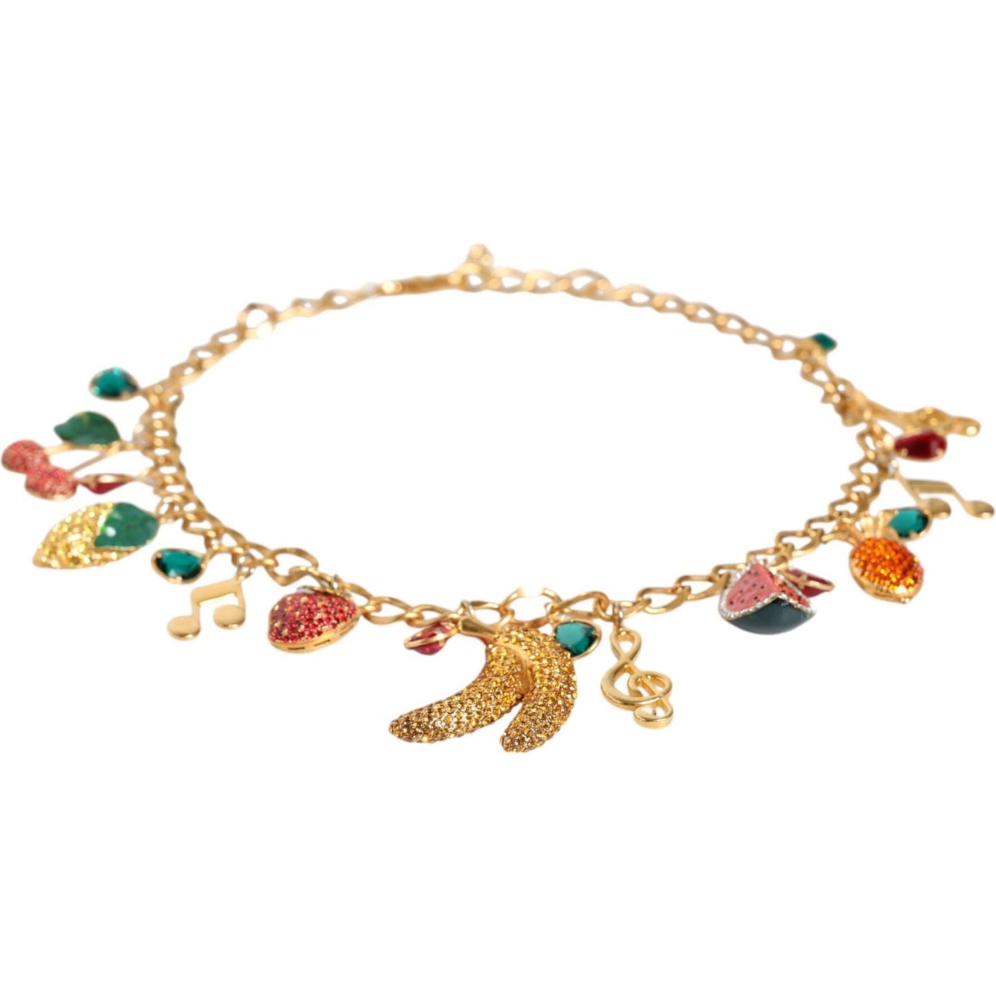 Dolce & Gabbana Gold Tone Brass Fruity Crystal Embellished Waist Chain Belt Dolce & Gabbana Tan