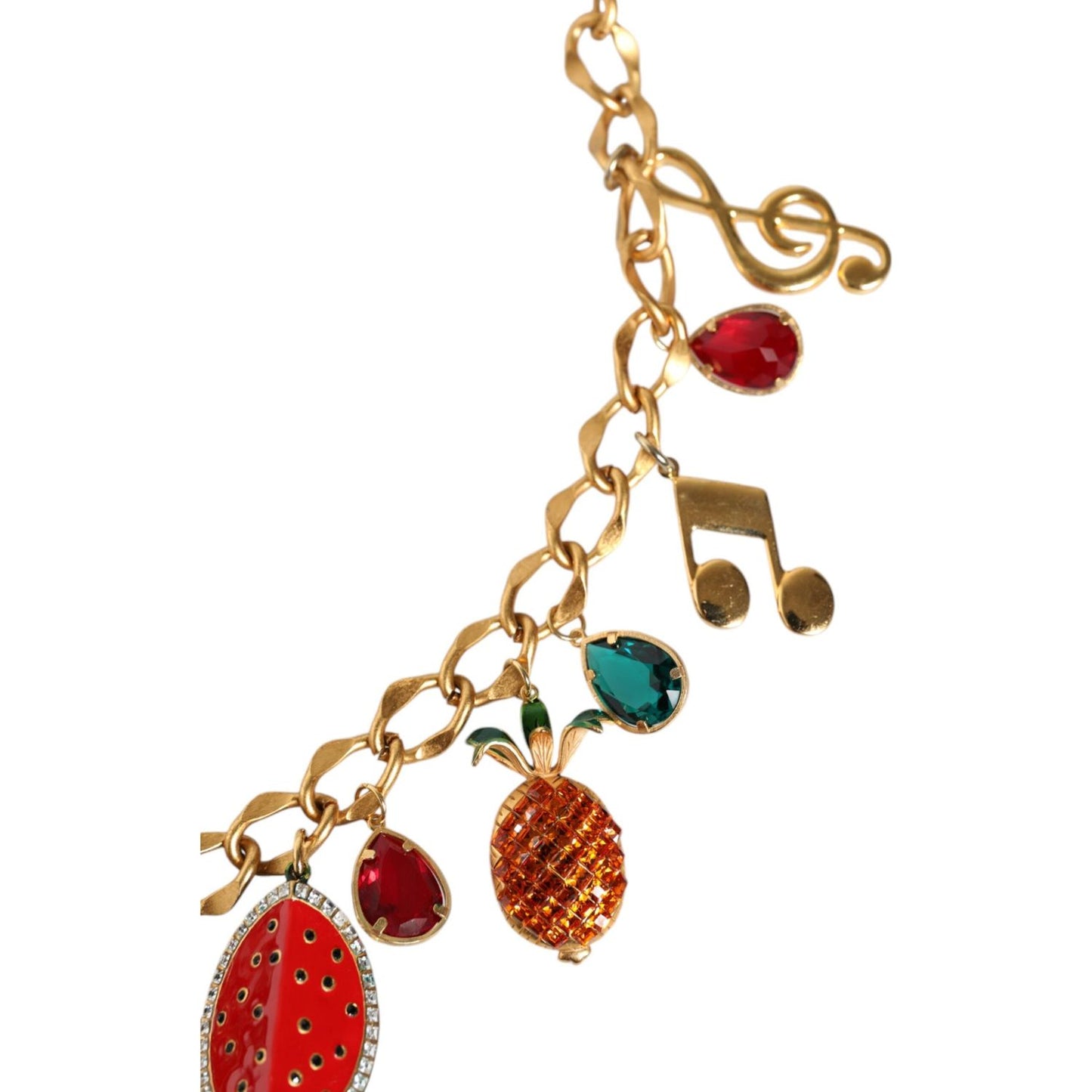 Dolce & Gabbana Gold Tone Brass Fruity Crystal Embellished Waist Chain Belt Dolce & Gabbana Dark Khaki