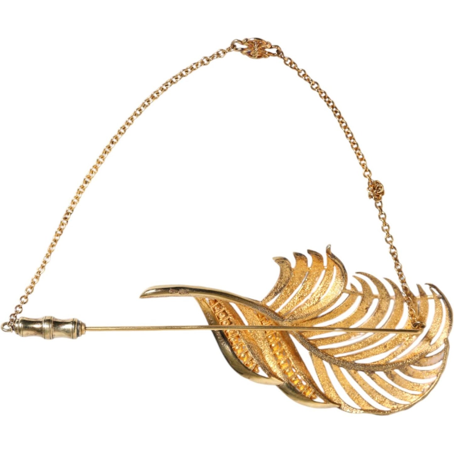 Dolce & Gabbana Gold Tone 925 Sterling Silver Leaf Crystal Chain Brooch Brooch Dolce & Gabbana Dark Khaki