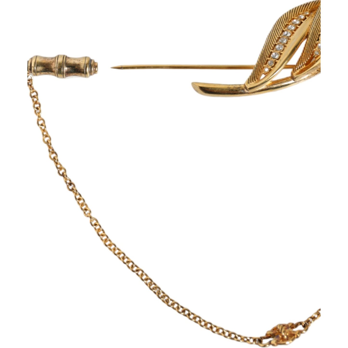 Dolce & Gabbana Gold Tone 925 Sterling Silver Leaf Crystal Chain Brooch Brooch Dolce & Gabbana Dark Khaki