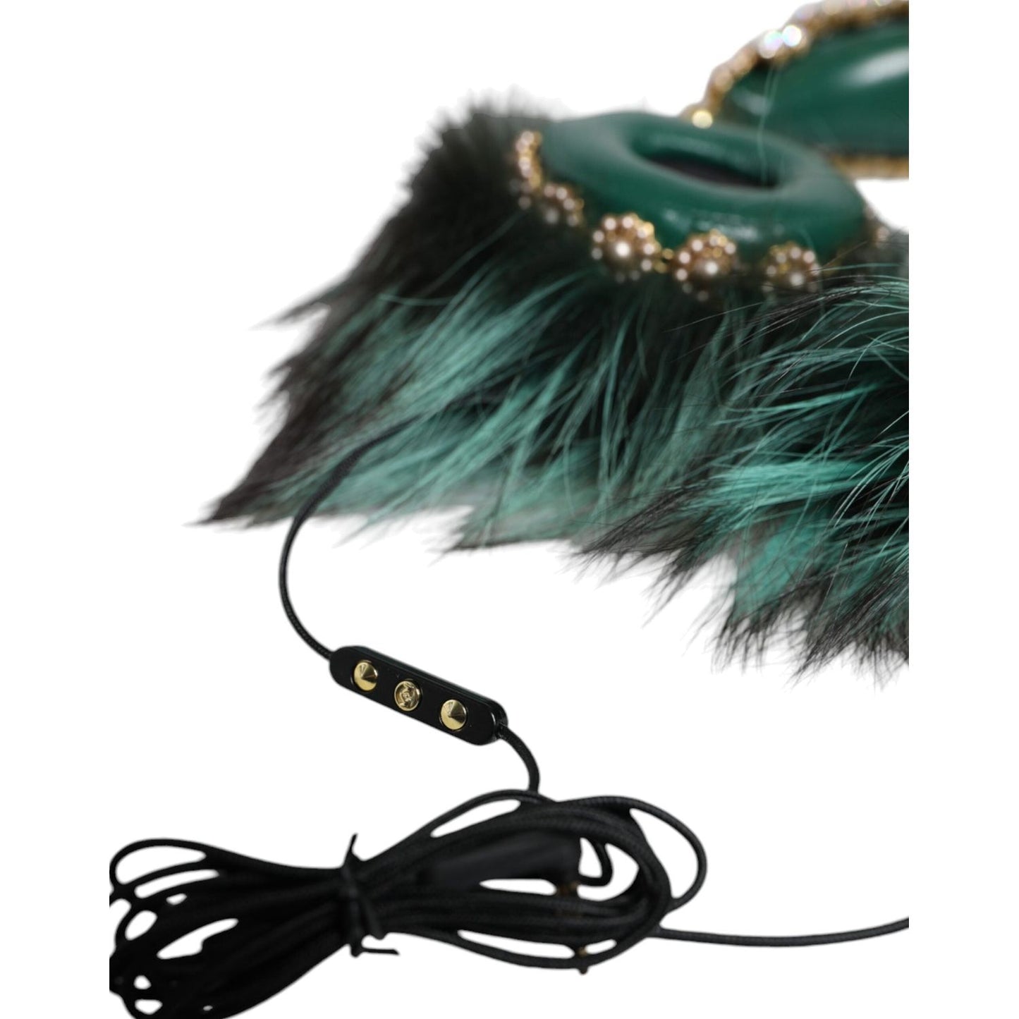 Dolce & Gabbana Green Gold Crystal Fur Headset Audio AUX Headphones Dolce & Gabbana Dark Slate Gray
