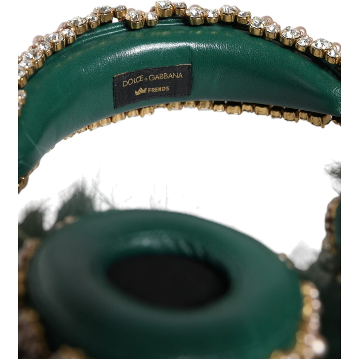Dolce & Gabbana Green Gold Crystal Fur Headset Audio AUX Headphones Dolce & Gabbana Dark Slate Gray