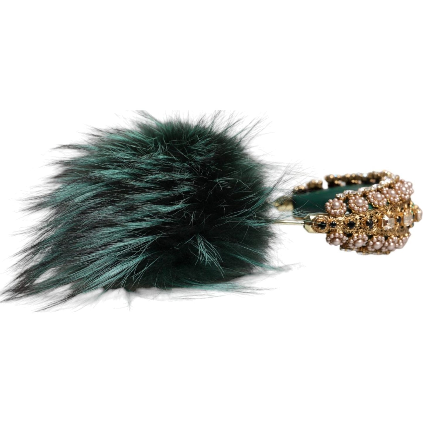 Dolce & Gabbana Green Gold Crystal Fur Headset Audio AUX Headphones Dolce & Gabbana Light Gray