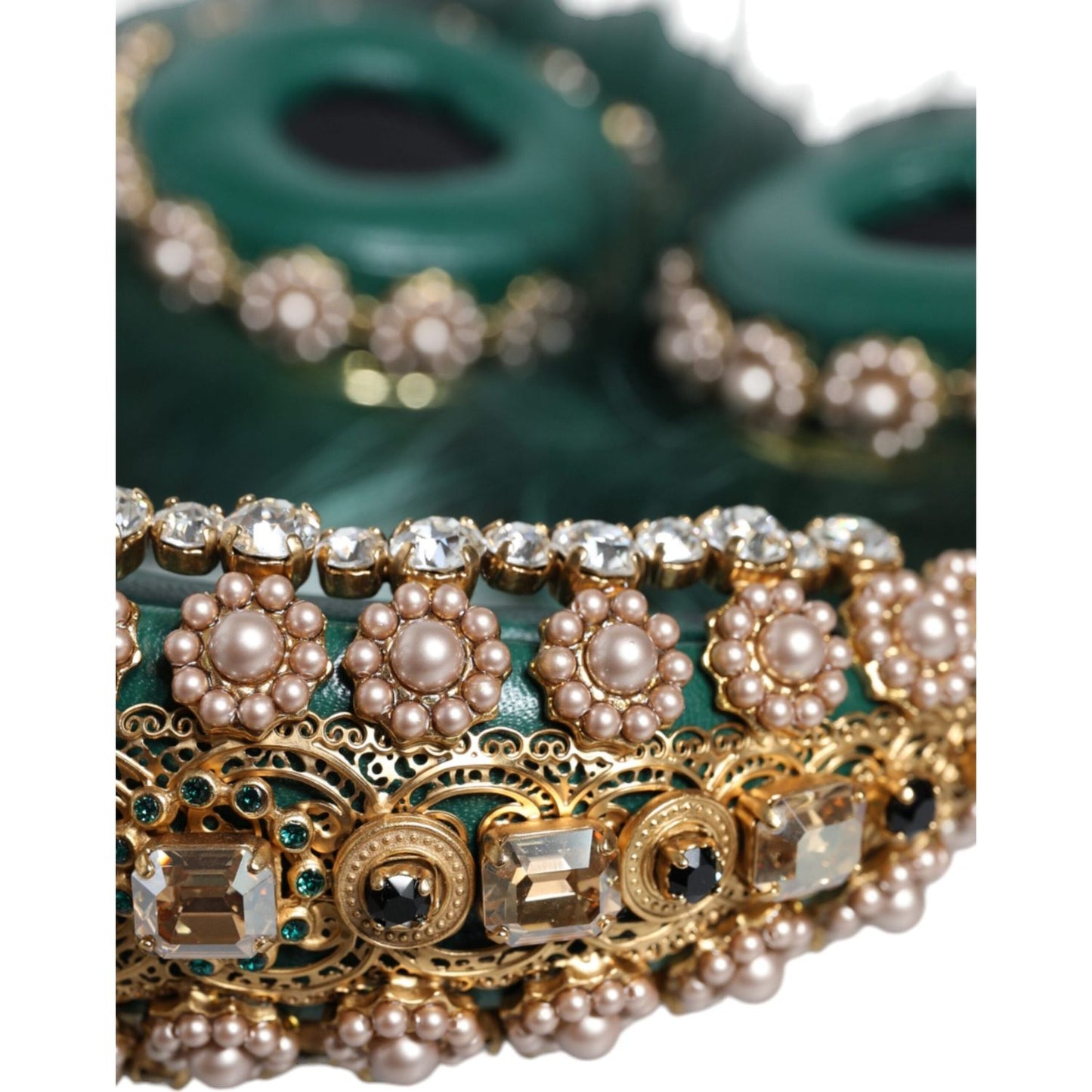 Dolce & Gabbana Green Gold Crystal Fur Headset Audio AUX Headphones Dolce & Gabbana Dark Slate Gray