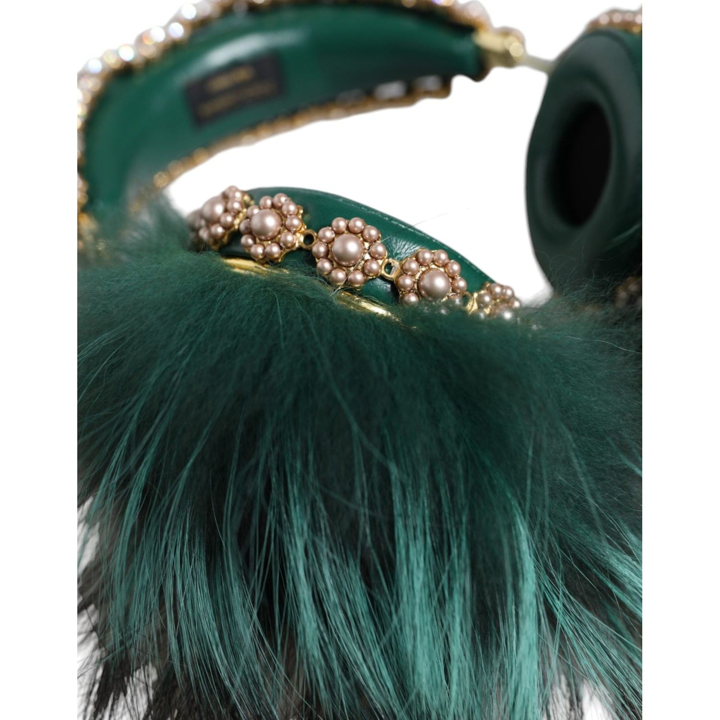 Dolce & Gabbana Green Gold Crystal Fur Headset Audio AUX Headphones Dolce & Gabbana Dark Slate Gray