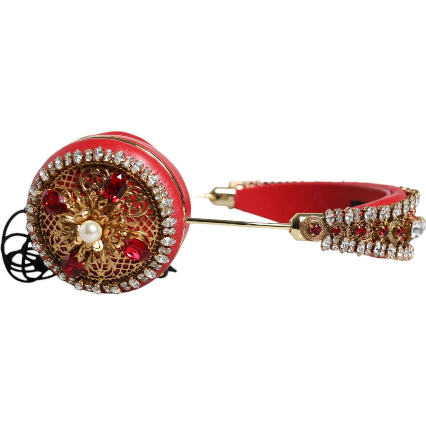 Dolce & Gabbana Red Nappa Leather Floral Crystal Headphone Dolce & Gabbana Sienna