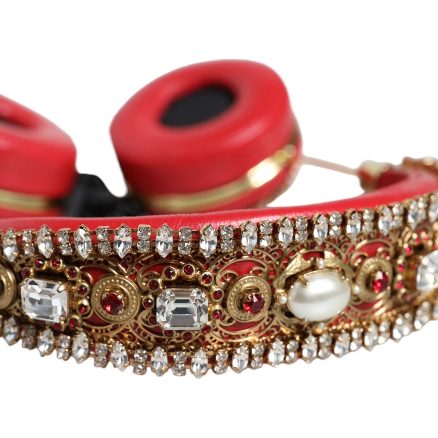 Dolce & Gabbana Red Nappa Leather Floral Crystal Headphone Dolce & Gabbana Sienna
