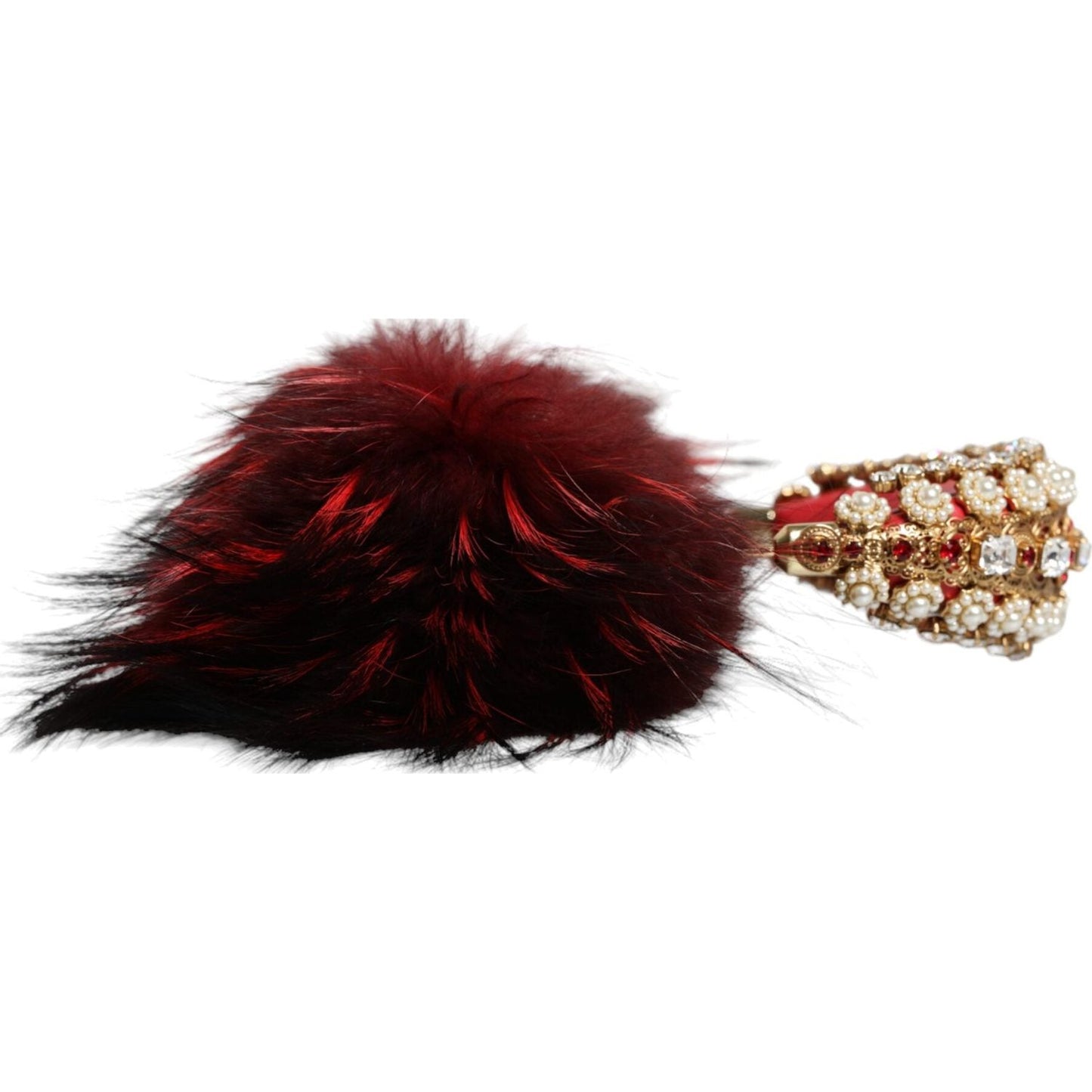 Dolce & Gabbana Red Gold Crystal Fur Headset Audio AUX Headphones Dolce & Gabbana Gray