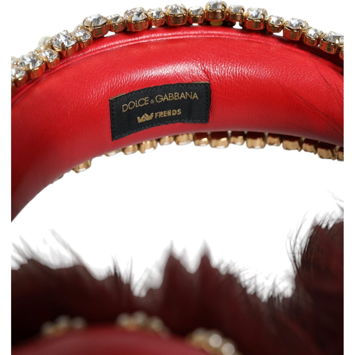 Dolce & Gabbana Red Gold Crystal Fur Headset Audio AUX Headphones Dolce & Gabbana Brown