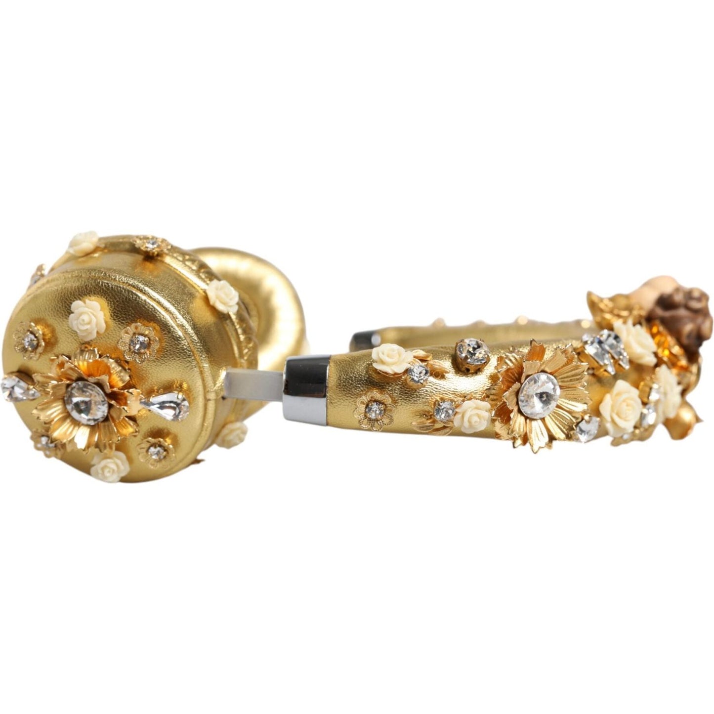 Dolce & Gabbana Gold Leather Floral Crystal Angel Headset Headphones Dolce & Gabbana Dark Khaki