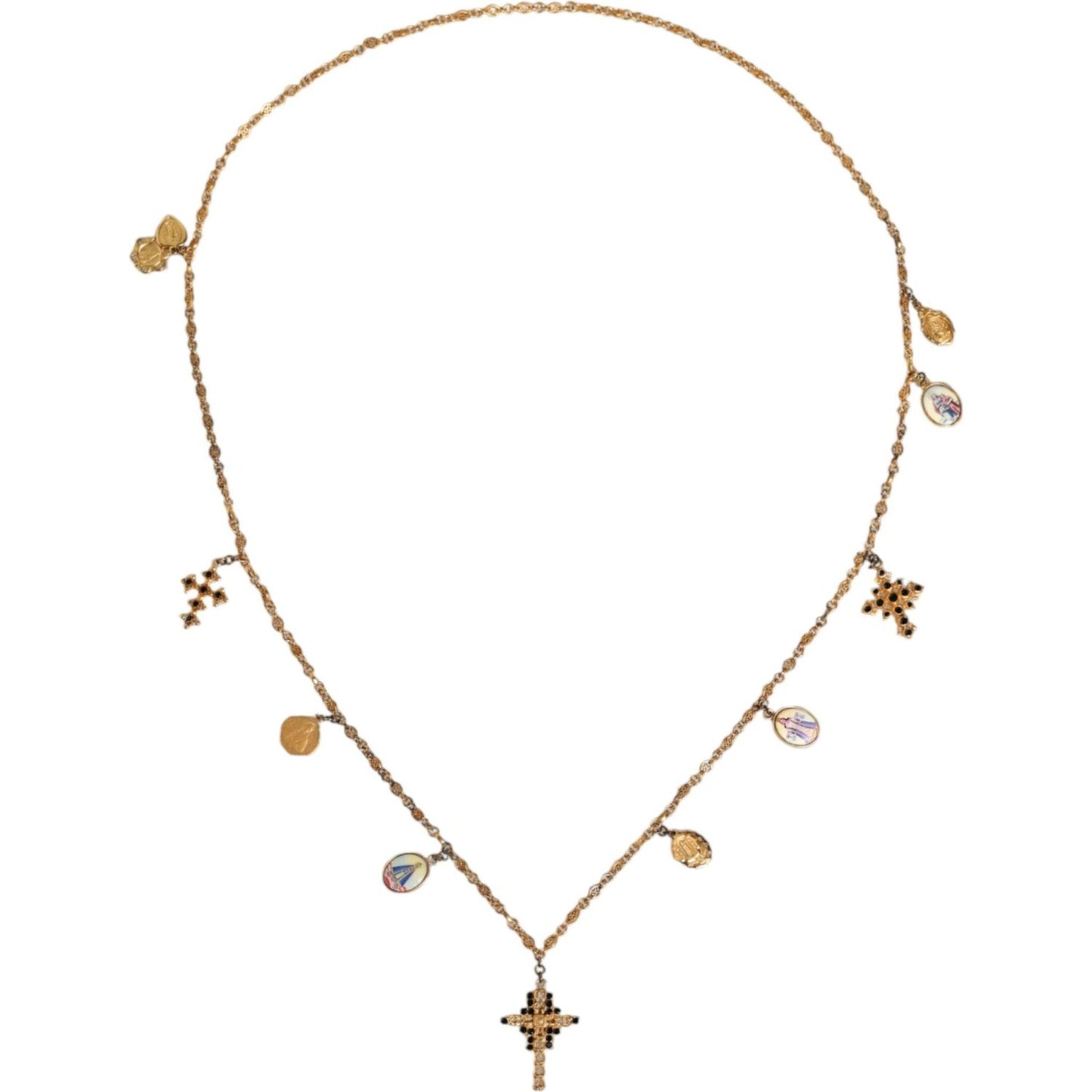 Dolce & Gabbana Gold Tone Brass Chain Religious Cross Pendant Necklace Necklace Dolce & Gabbana Light Gray