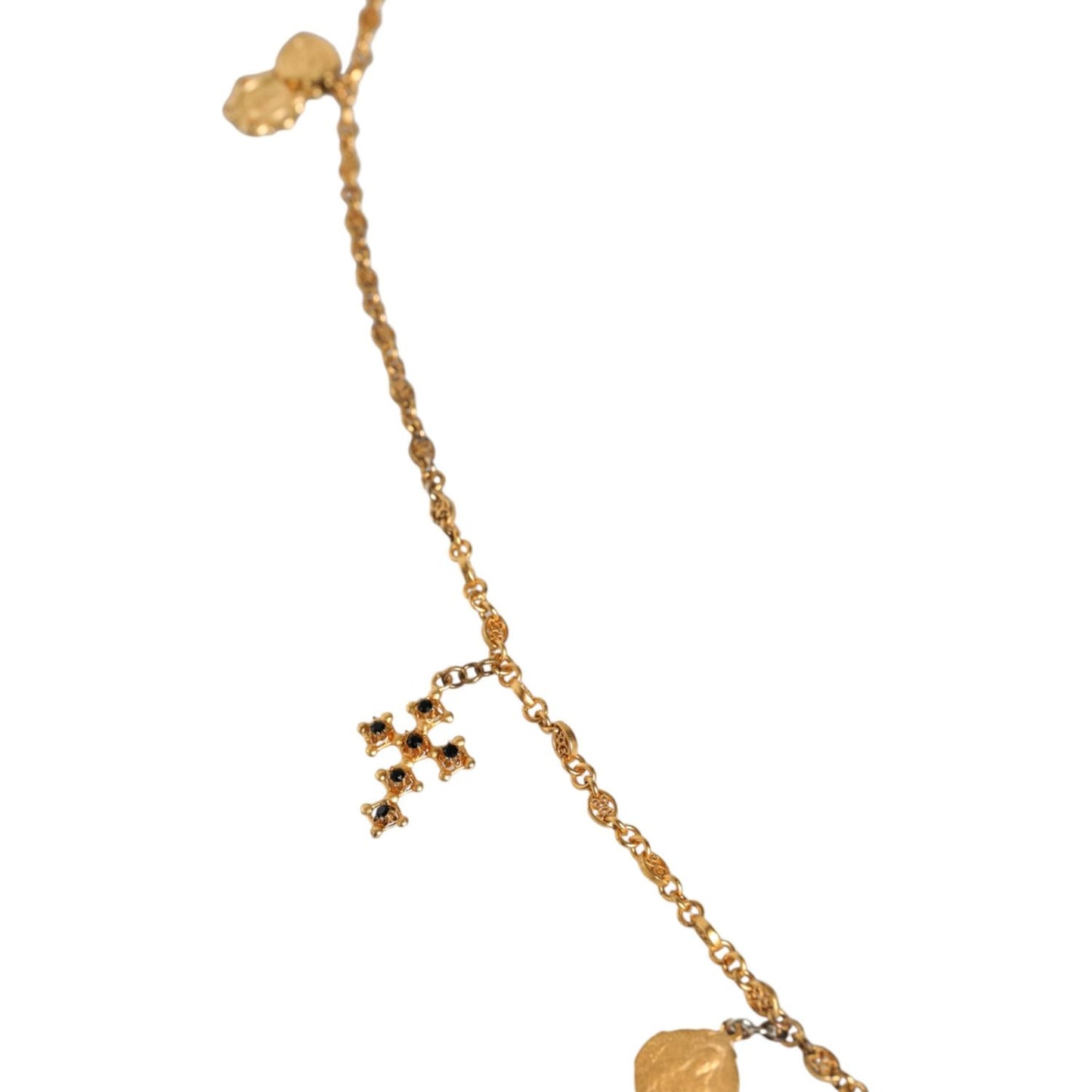 Dolce & Gabbana Gold Tone Brass Chain Religious Cross Pendant Necklace Necklace Dolce & Gabbana Dark Khaki