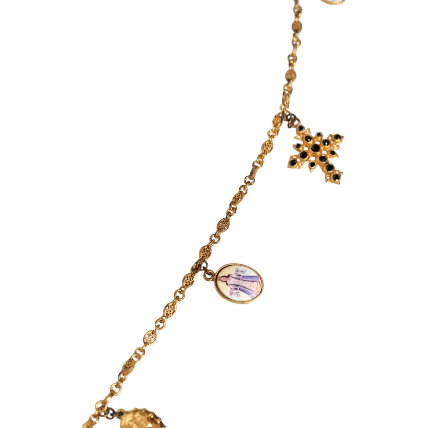 Dolce & Gabbana Gold Tone Brass Chain Religious Cross Pendant Necklace Necklace Dolce & Gabbana Tan