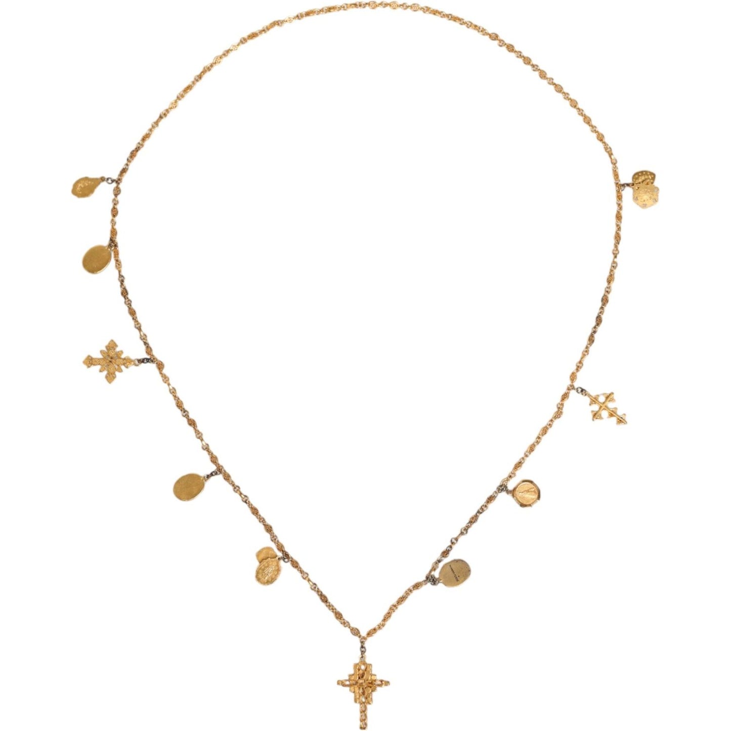 Dolce & Gabbana Gold Tone Brass Chain Religious Cross Pendant Necklace Necklace Dolce & Gabbana Bisque