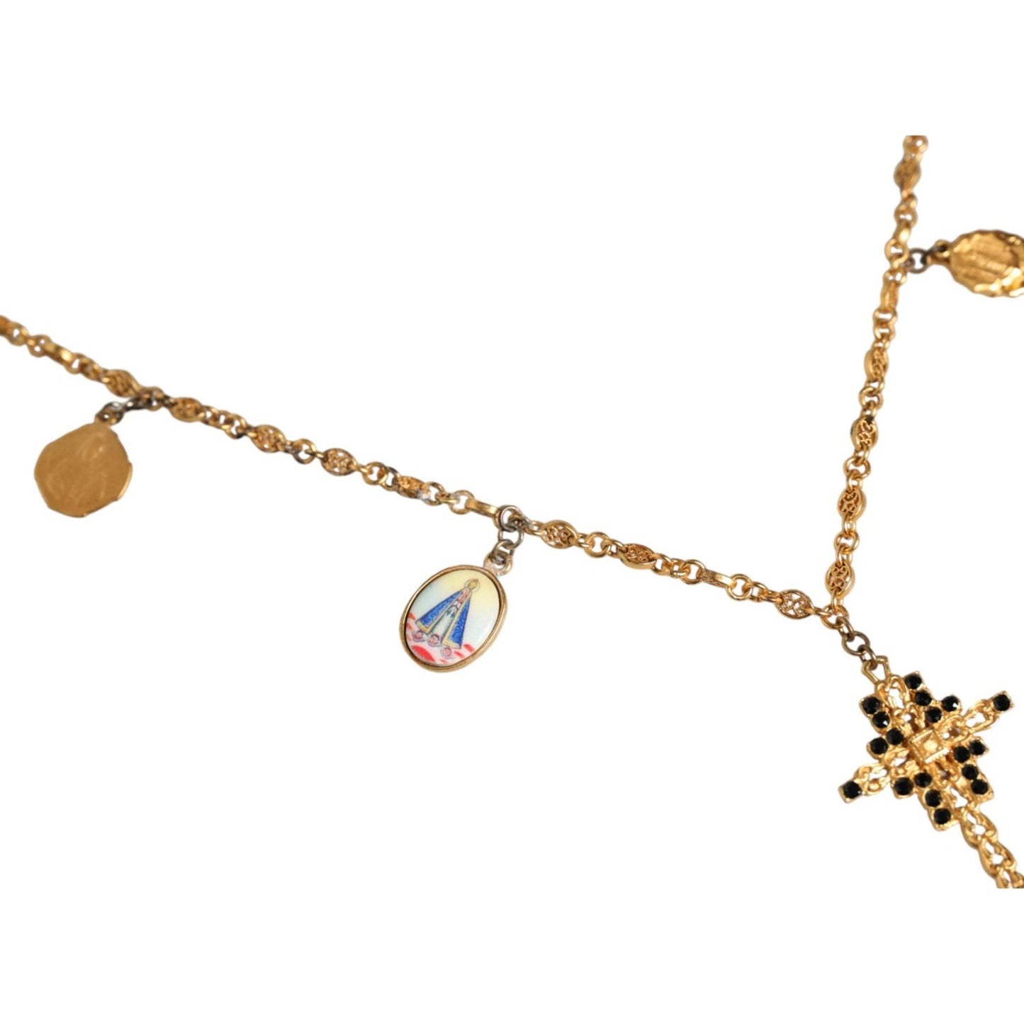 Dolce & Gabbana Gold Tone Brass Chain Religious Cross Pendant Necklace Necklace Dolce & Gabbana Dark Khaki