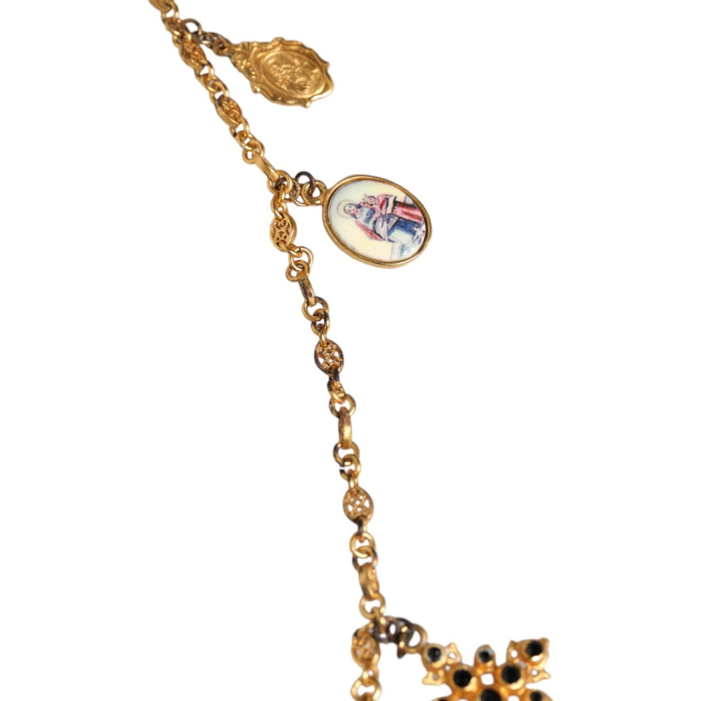 Dolce & Gabbana Gold Tone Brass Chain Religious Cross Pendant Necklace Necklace Dolce & Gabbana Dark Khaki