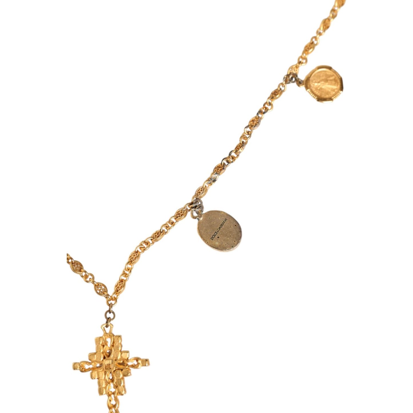Dolce & Gabbana Gold Tone Brass Chain Religious Cross Pendant Necklace Necklace Dolce & Gabbana Dark Khaki