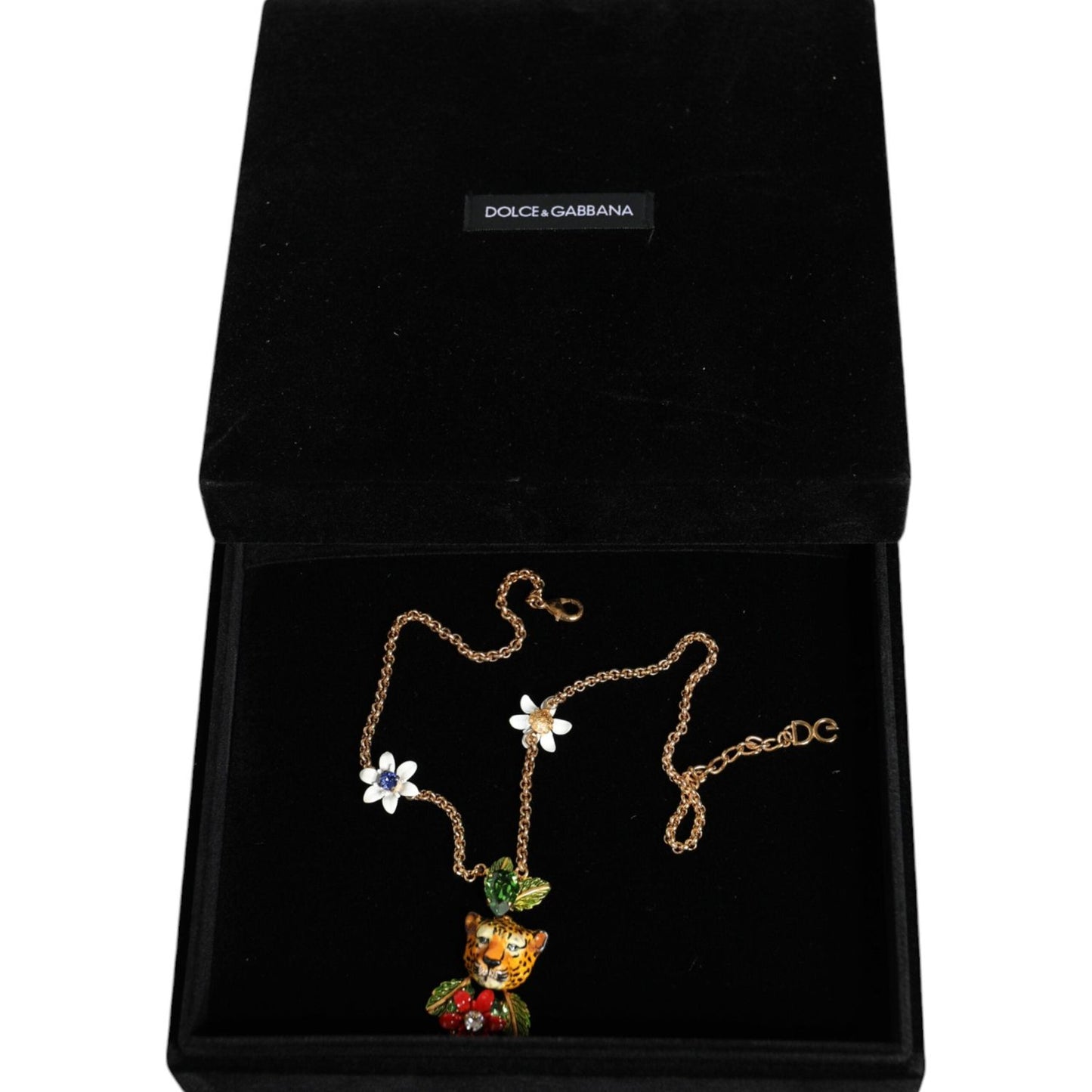 Dolce & Gabbana Gold Brass Leopard Flower Embellished Statement Necklace Necklace Dolce & Gabbana Black