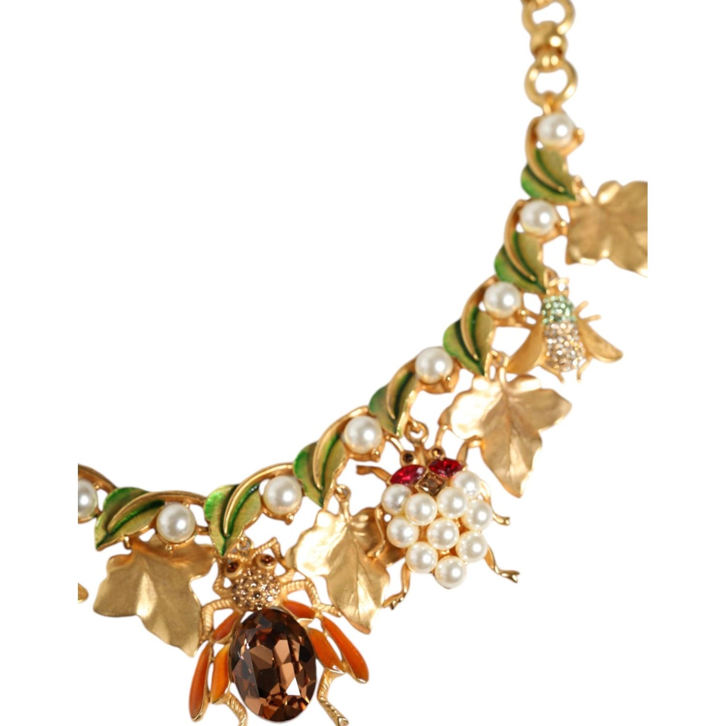 Dolce & Gabbana Gold Brass Crystal Bug Charm Pendant Statement Necklace Necklace Dolce & Gabbana Dark Khaki