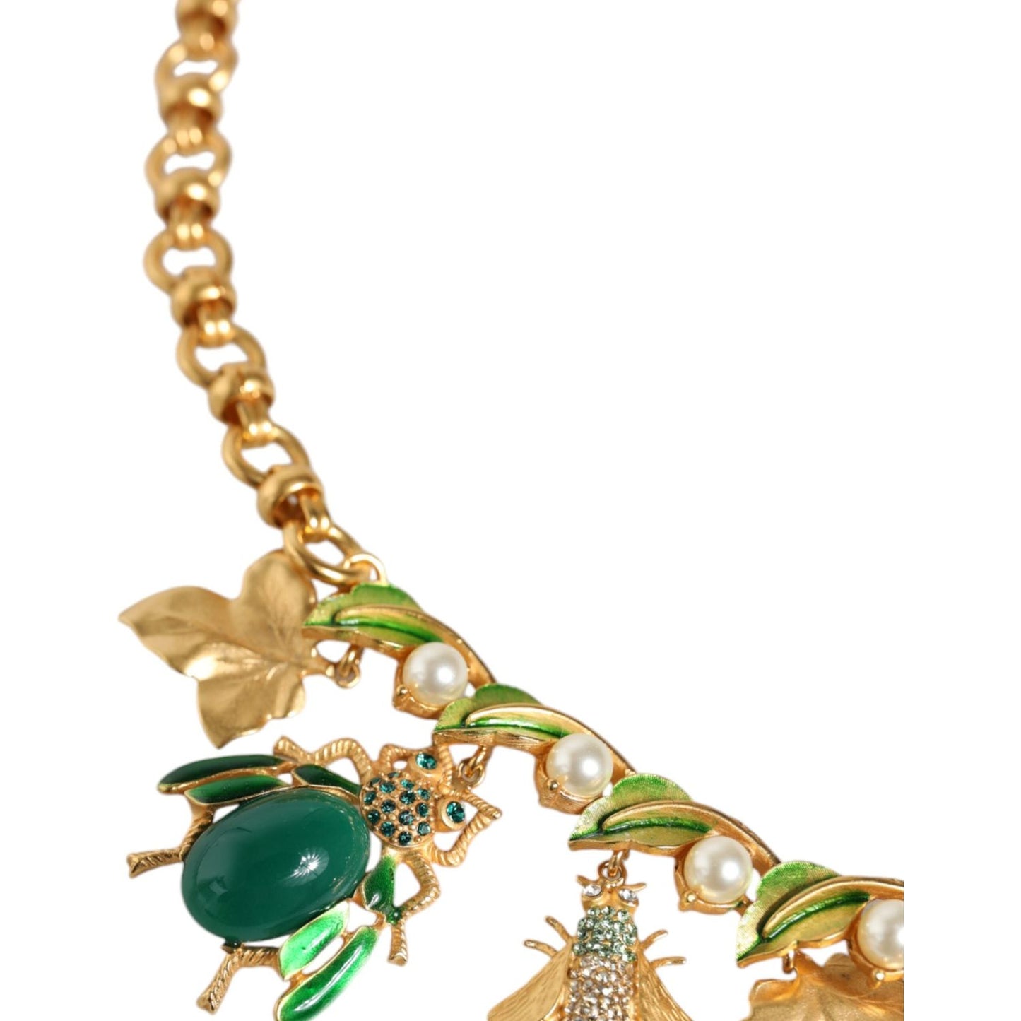 Dolce & Gabbana Gold Brass Crystal Bug Charm Pendant Statement Necklace Necklace Dolce & Gabbana Dark Khaki