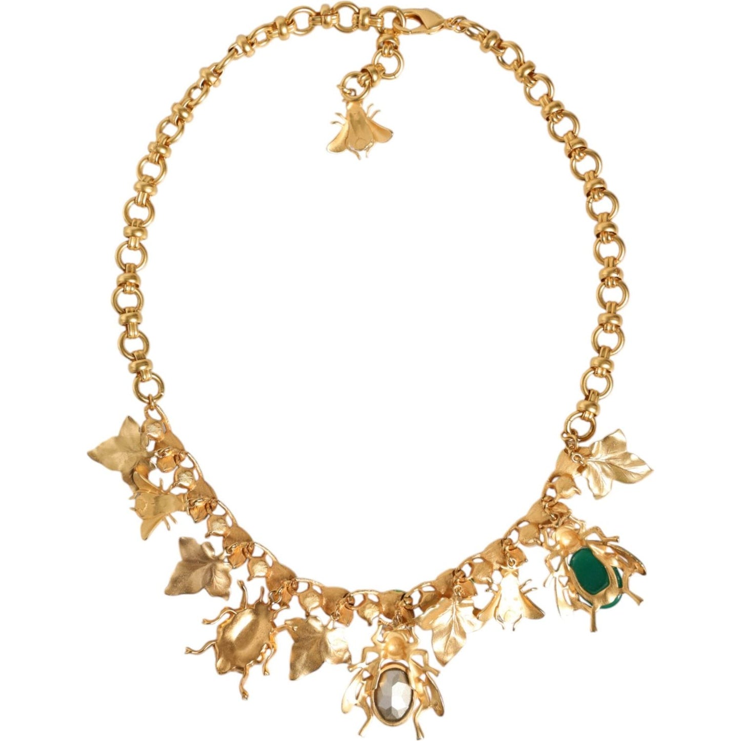 Dolce & Gabbana Gold Brass Crystal Bug Charm Pendant Statement Necklace Necklace Dolce & Gabbana Dark Khaki