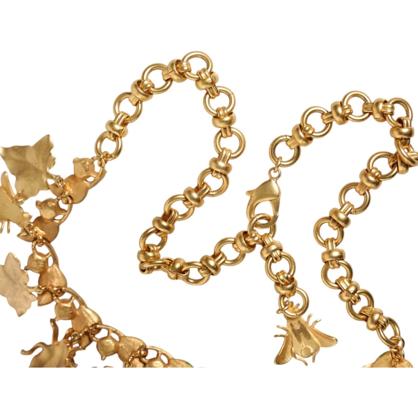 Dolce & Gabbana Gold Brass Crystal Bug Charm Pendant Statement Necklace Necklace Dolce & Gabbana Dark Khaki