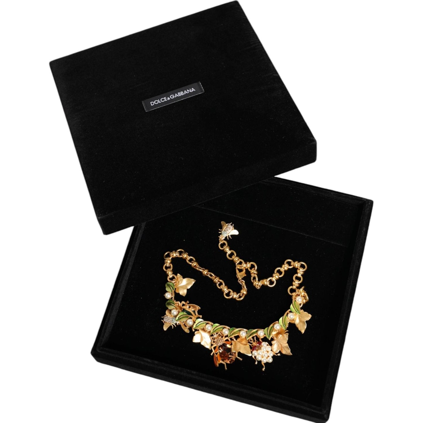 Dolce & Gabbana Gold Brass Crystal Bug Charm Pendant Statement Necklace Necklace Dolce & Gabbana Black