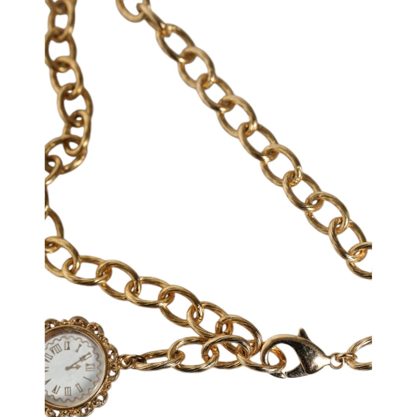 Dolce & Gabbana Gold Chain Brass Crystal Clock Statement Necklace Necklace Dolce & Gabbana Dim Gray