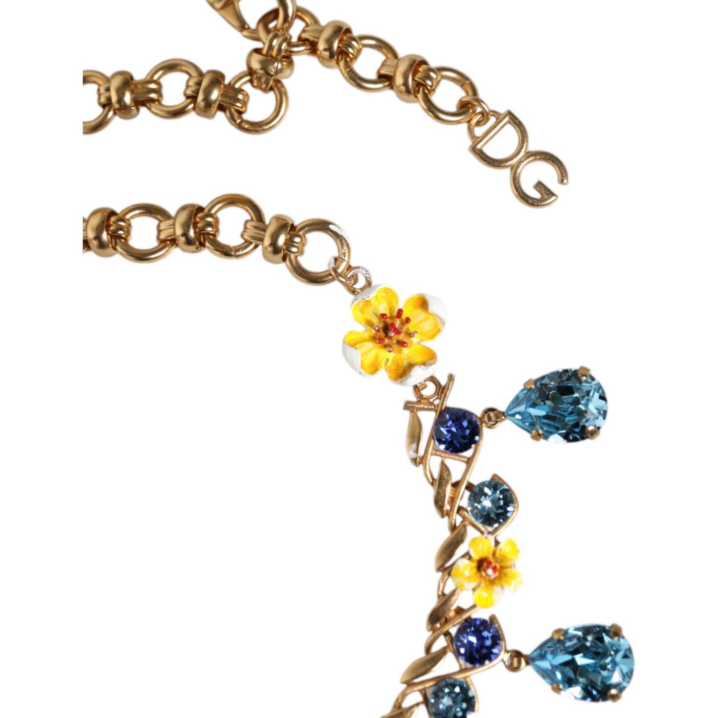 Dolce & Gabbana Gold Brass Chain Floral Crystal Cross Pendant Necklace Necklace Dolce & Gabbana Rosy Brown