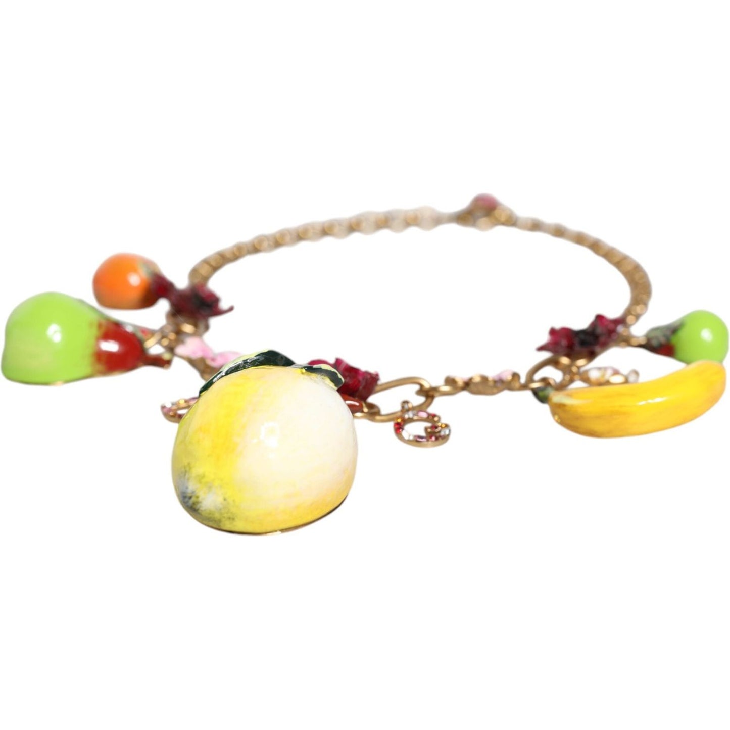 Dolce & Gabbana Gold Brass FRUIT Pendants Flowers Crystal Logo Necklace Necklace Dolce & Gabbana Tan