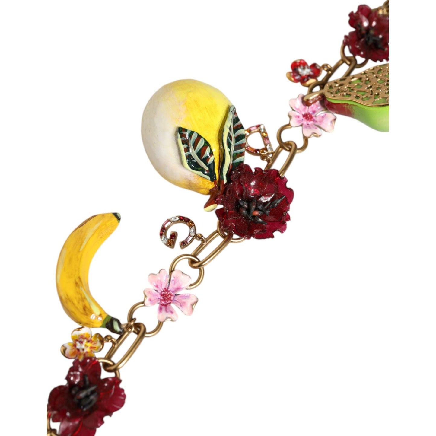 Dolce & Gabbana Gold Brass FRUIT Pendants Flowers Crystal Logo Necklace Necklace Dolce & Gabbana Tan