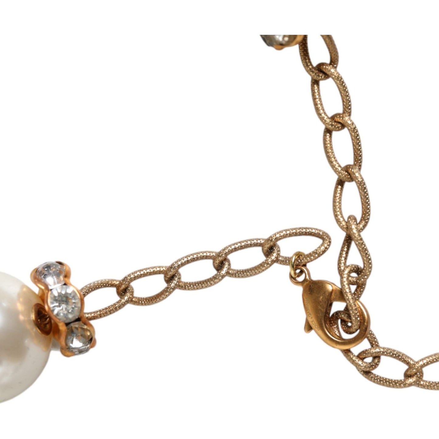 Dolce & Gabbana White Maxi Faux Pearl Beads Crystals Gold Chain Necklace Necklace Dolce & Gabbana Rosy Brown