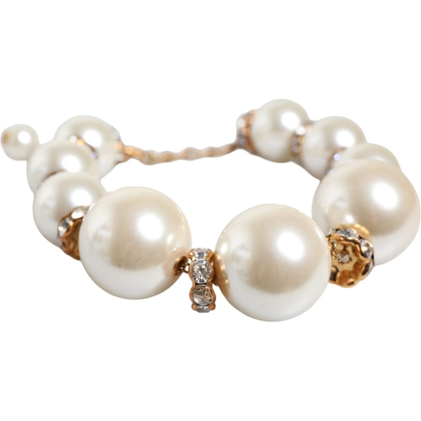 Dolce & Gabbana White Maxi Faux Pearl Beads Crystals Gold Chain Necklace Necklace Dolce & Gabbana Light Gray