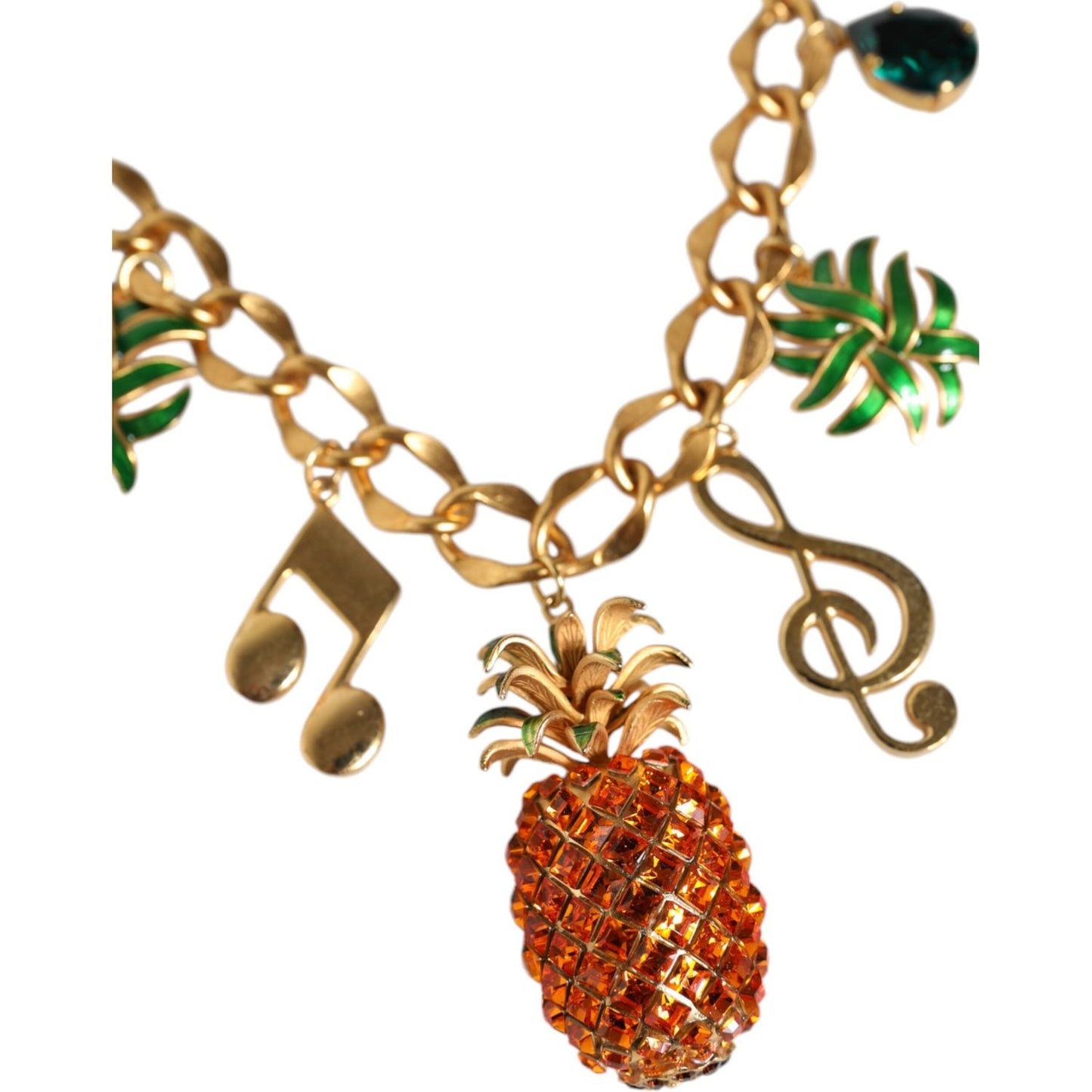 Dolce & Gabbana Gold Tone Brass Chain Pineapple Crystal Musical Necklace Necklace Dolce & Gabbana Sienna