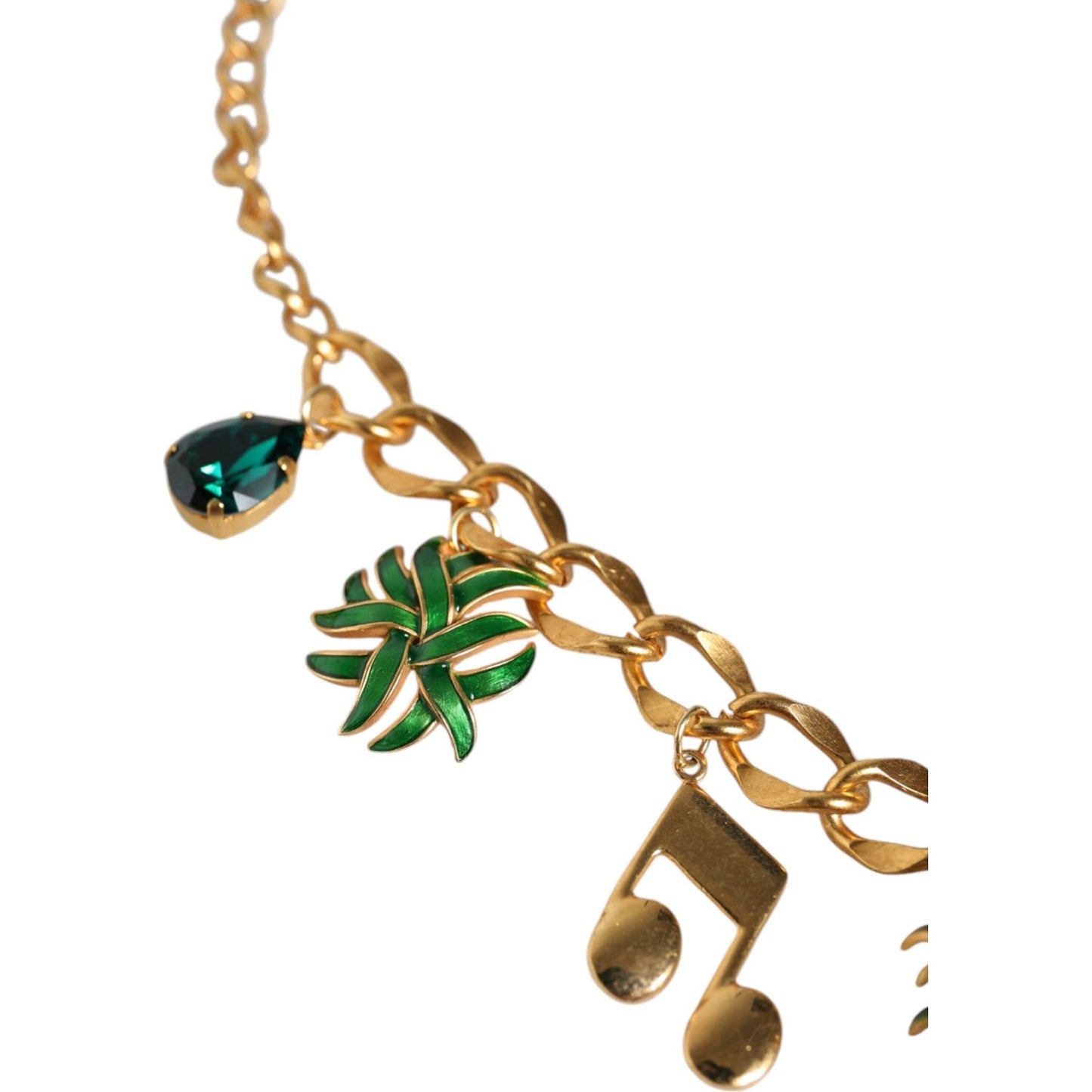 Dolce & Gabbana Gold Tone Brass Chain Pineapple Crystal Musical Necklace Necklace Dolce & Gabbana Dark Khaki