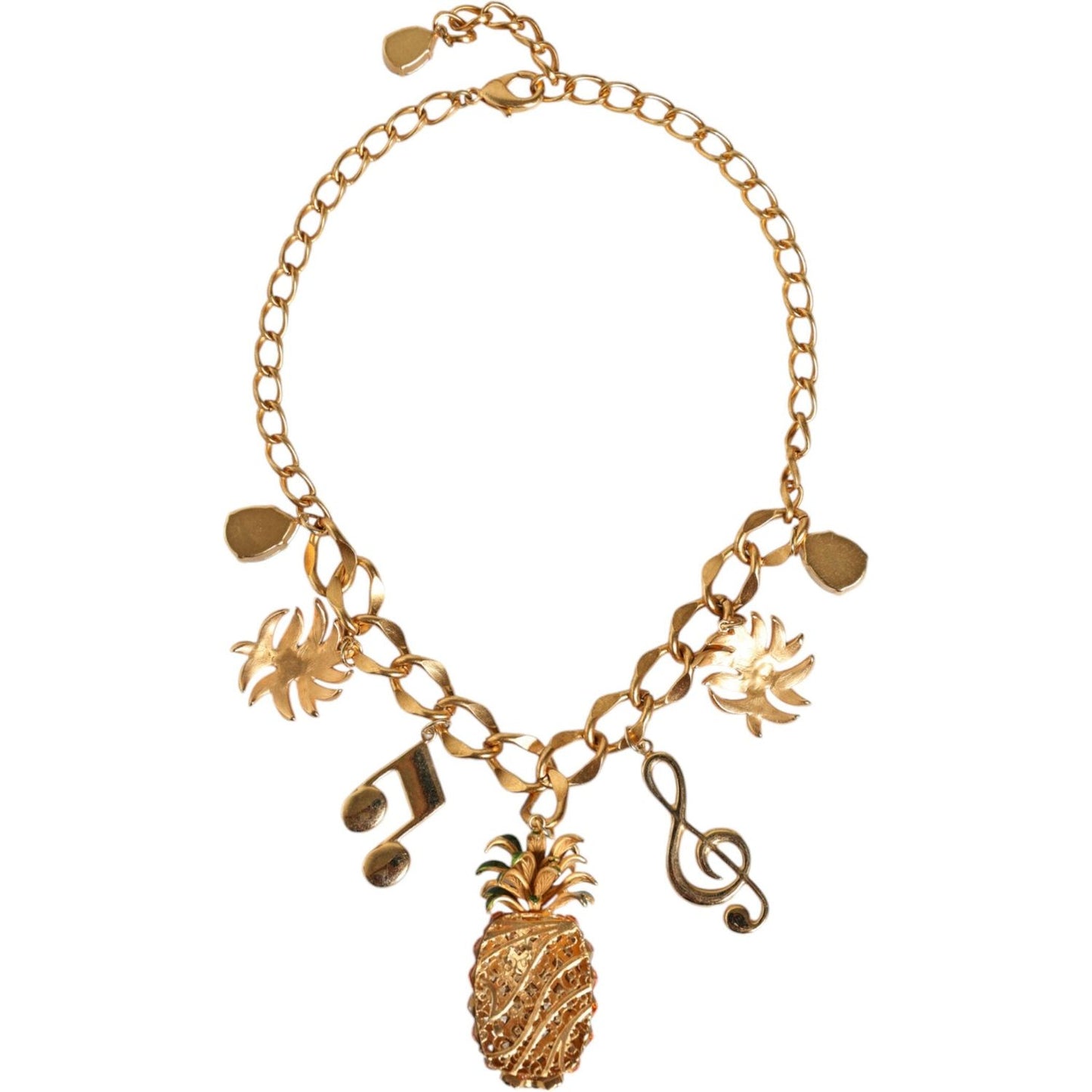 Dolce & Gabbana Gold Tone Brass Chain Pineapple Crystal Musical Necklace Necklace Dolce & Gabbana Dark Khaki