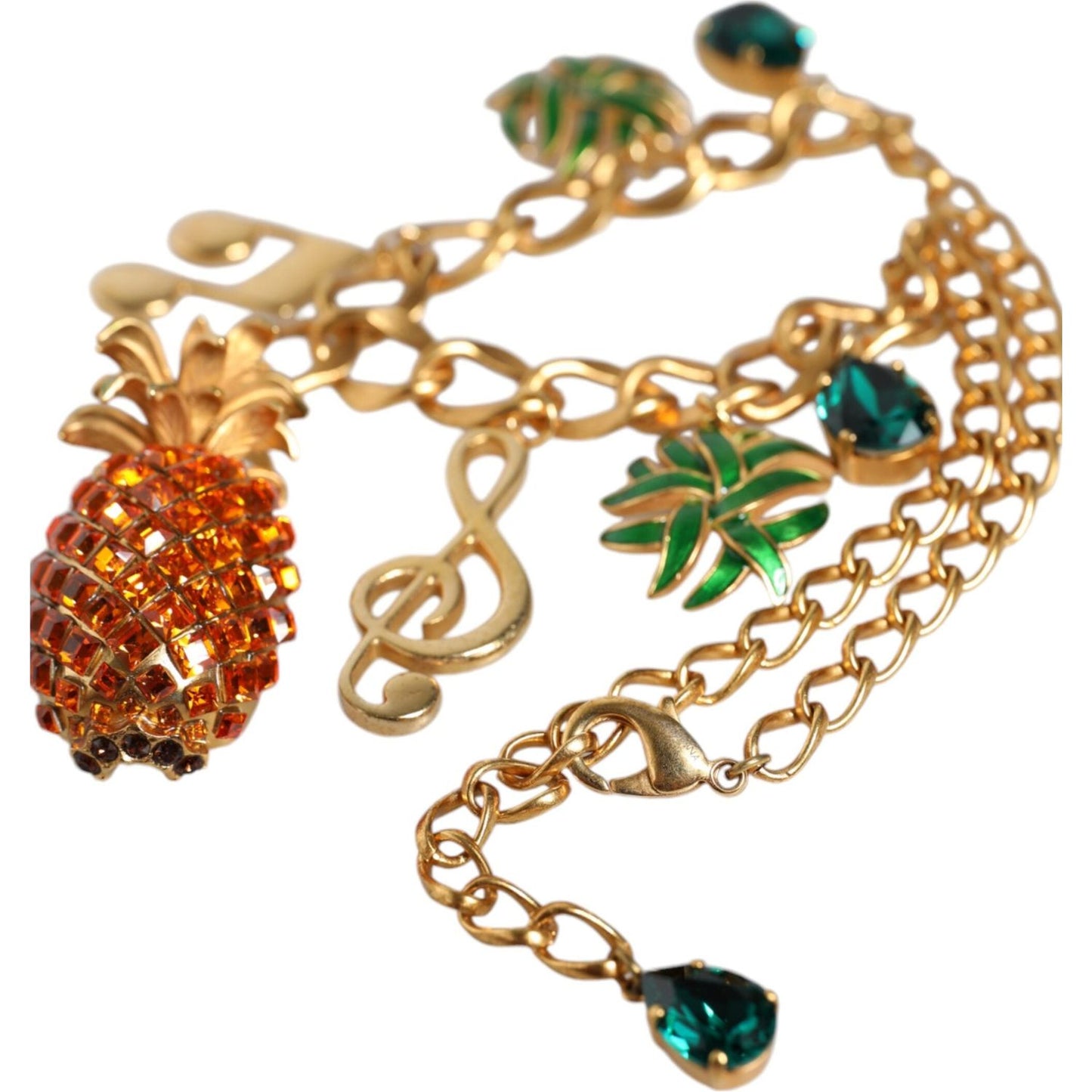 Dolce & Gabbana Gold Tone Brass Chain Pineapple Crystal Musical Necklace Necklace Dolce & Gabbana Dark Khaki