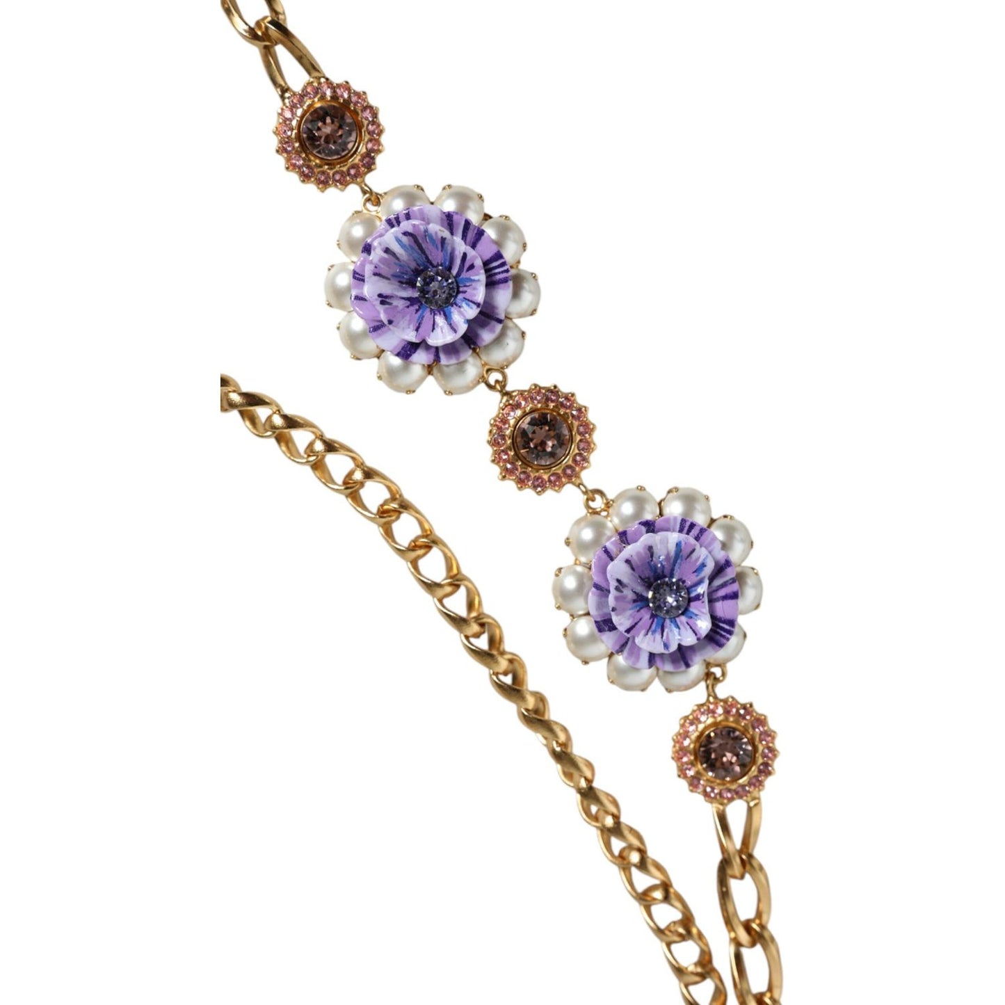 Dolce & Gabbana Gold Tone Floral Crystals Embellished Layered Necklace Necklace Dolce & Gabbana Gray