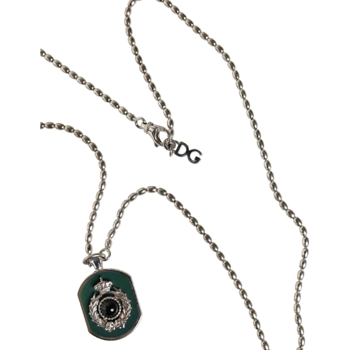 Dolce & Gabbana Sterling Silver 925 Chain Bar Gem Pendant Logo Necklace Necklace Dolce & Gabbana Gray